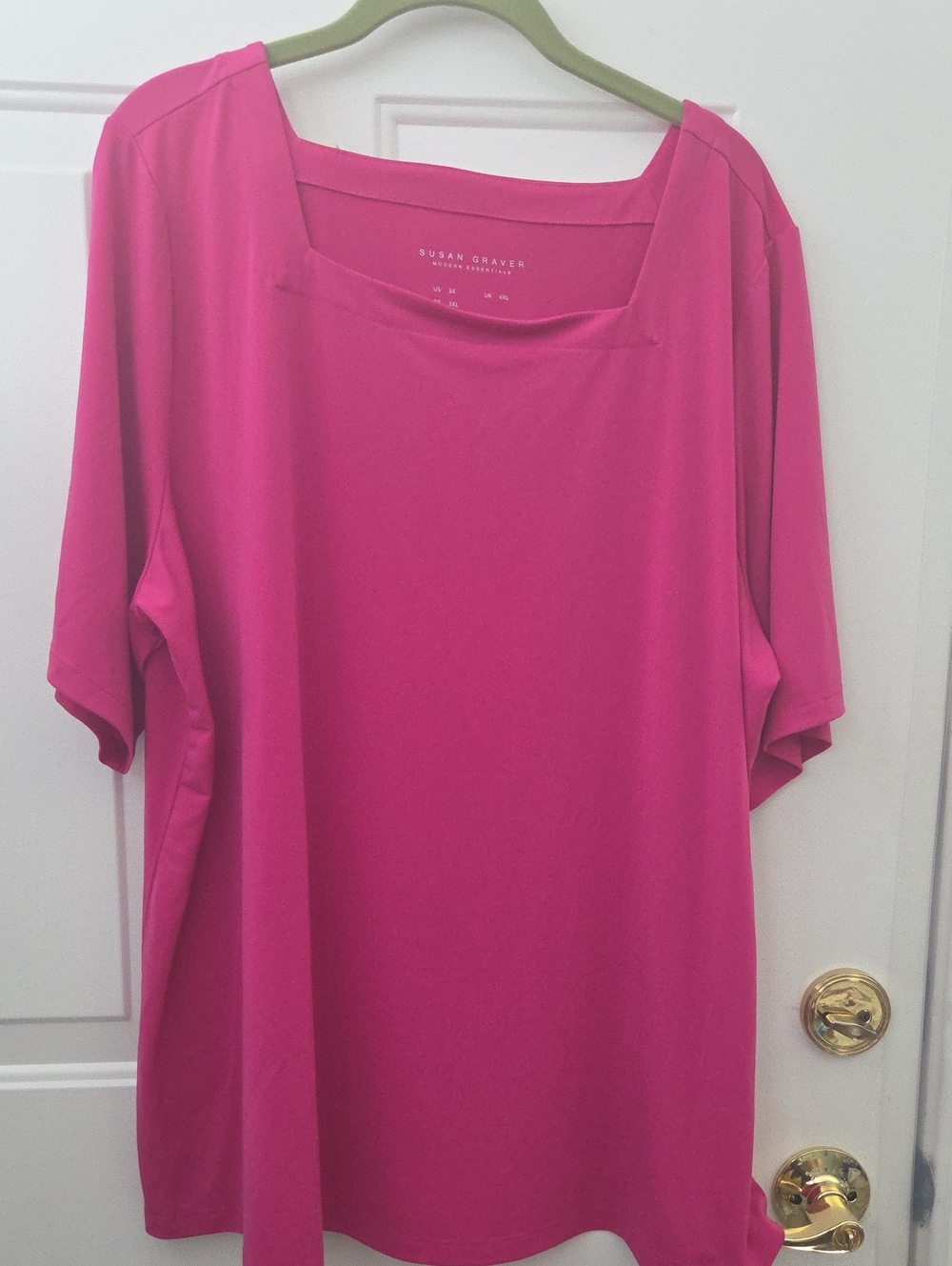 Susan Graver Bright Pink Square-Neck Knit Tee